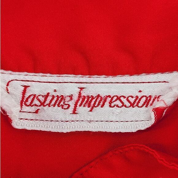 Vintage Preppy Illusion Button Up High Collar Short Puffy Sleeve‎ Blouse Shirt - Picture 4 of 15